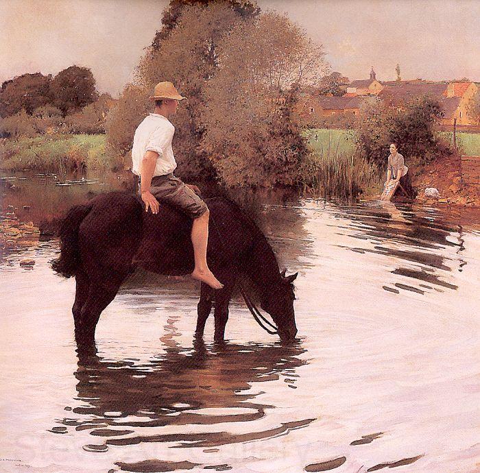 Muenier, Jules-Alexis Young Peasant Taking his Horse to the Watering Hole France oil painting art